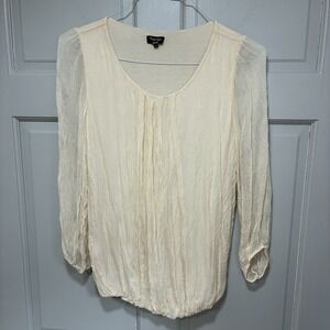 Phase Eight Women Silk Blouse Size Large Ivory boho Elastic Hem Lightweight Chic